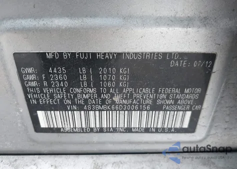 2013 Subaru Legacy 2.5I Limited из США, поврежденный, VIN 4S3BMBK66D3006156